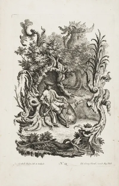 Depiction Of A Hunter With Two Dogs