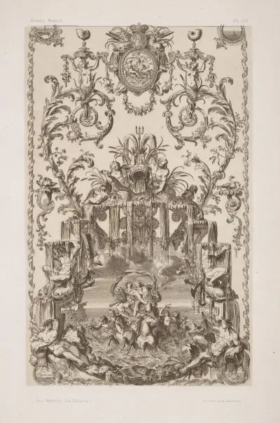 Design Featuring Allegorical Figures Representing Water Including Sea Gods Pulled In A Water Chariot By Sea Horses