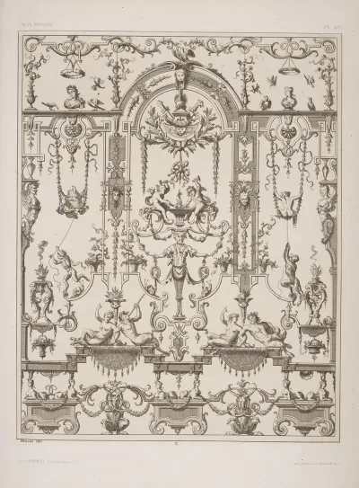 Design Featuring Central Arch And Figures Of Cherubs Forging A Heart