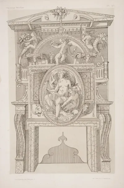 Design For A Chimney Piece With Roundel Of Nude Goddess And Child On Mantel