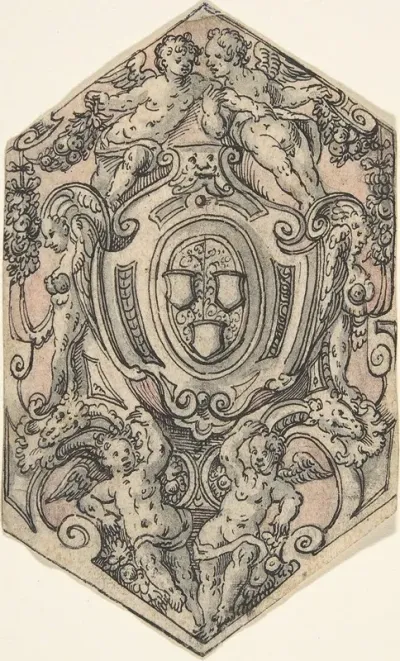 Design For A Coat Of Arms With Putti Holding Garlands