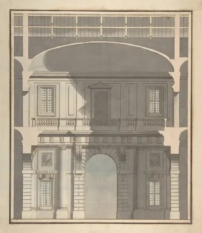 Design For A Stage Set Design In Section Of A Two Storied Entrance Hall