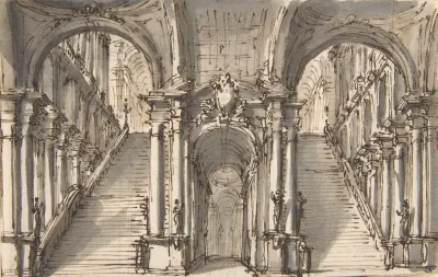 Design For A Stage Set Double Stairway Pierced By An Arcade