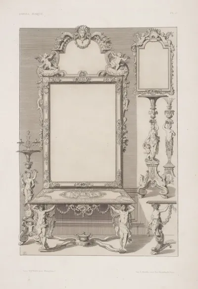 Design For A Table And Mirror With Legs In Shape Of Men And Women