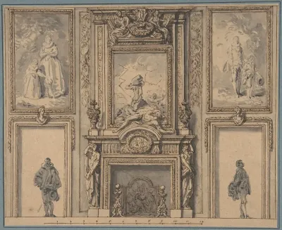 Design For A Wall Decoration With Chimneypiece And Two Figures