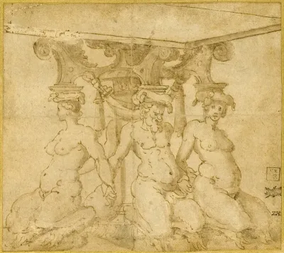 Design For An Ornamental Base With Kneeling Satyresses And Satyr