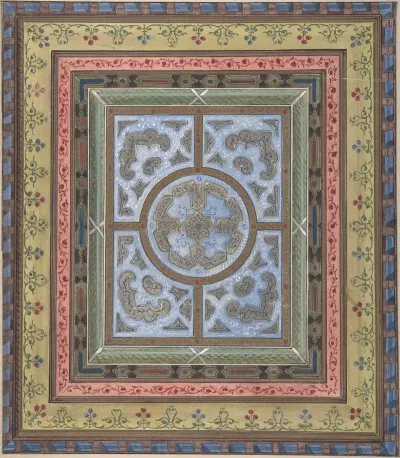 Design For Ceiling With Plant And Arabesque Decoration