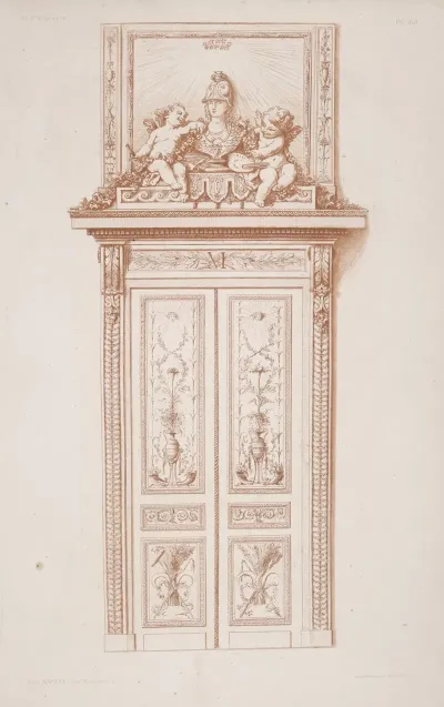 Design For Doorway With Decoration Of Bust Of Athena And Two Cherubs