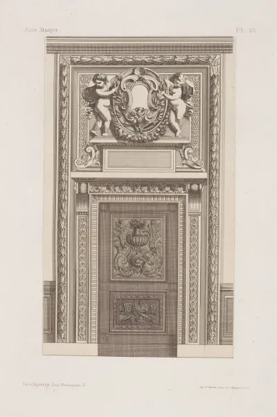 Design For Doorway With Two Cherubs In Projection Above Doorframe Holding Roundel With Space For Heraldric Device