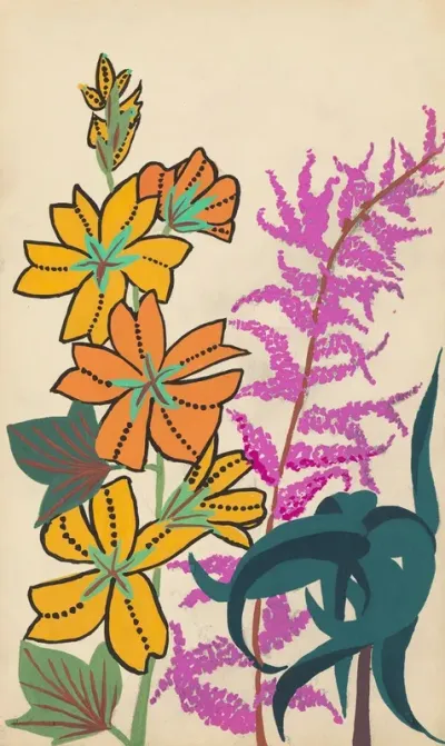Design For Embroidery Of Flower Branches And Leaves