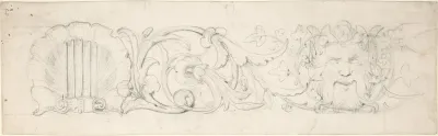 Design For Ornamental Frieze With Shell Foliage And Satyrs Head
