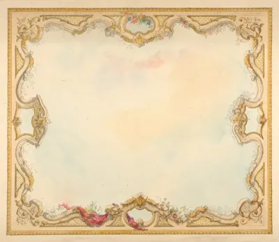 Design For The Decoration Of Aceiling With Painted Clouds And A Pierced Border