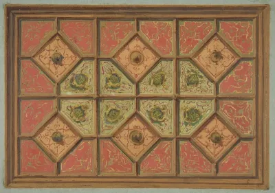 Design For The Painted Decoration Of A Coffered Ceiling Incorporating The Initial H