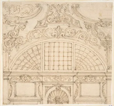 Design For The Upper Half Of A Wall Elevation With A Semicircular Window