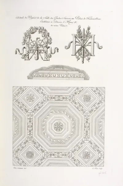 Details Du Plafond De La Salle Des Gardes Suisses Au Palais De Fontainebleau Emblemes De Dessins Dhenry Iv Du Meme Palais