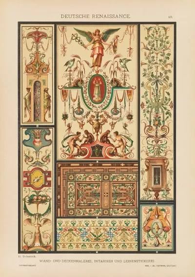 Deutsche Renaissance Wand Und Deckenmalerei Intarsien Und Leinenstickerei