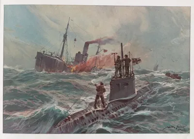 Deutsches U Boot Einen Bewaffneten Englischen Fischdampfer Vernichtend