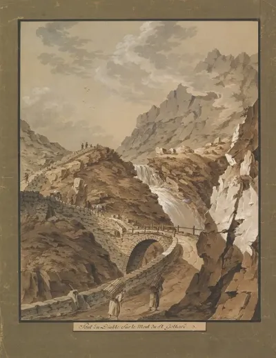 Devils Bridge Toward The Gothard Mountain In Switzerland