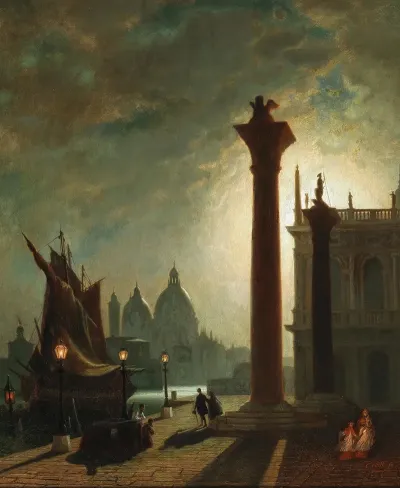 Die Granitsaulen Auf Der Piazzetta In Venedig