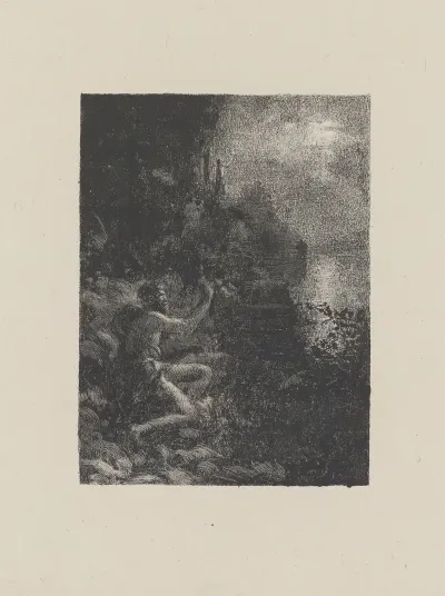 Dieu Marin Sur Une Rive Rocheuse Au Clair De Lune