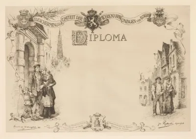 Diploma With A Family On The Street To The Left And Right
