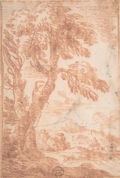 Distant Landscape With Tree In Foreground