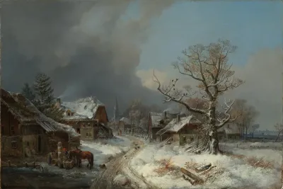 Dorfstrasse Im Winter Mit Tranke