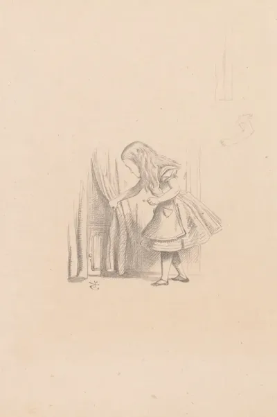 Drawing Of Alice Looking For The Door