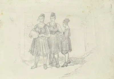 Drei Bauernmadchen In Oberhessischer Tracht
