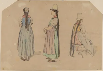 Drei Figurenstudien Einer Bauerin In Triberger Tracht