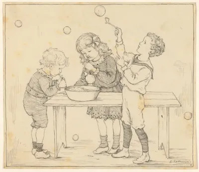 Drie Kinderen Blazen Zeepbellen