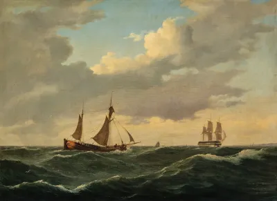 Dutch Koff And Ship Of The Line In A Moderate Breeze