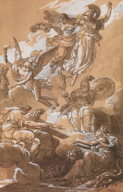 Earth Receiving The Code Of Roman Law From The Emperors Hadrian And Justinian