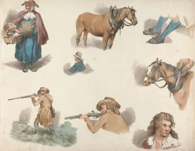 Eight Studies Woman With Basket Blinkered Cart Horse Etc