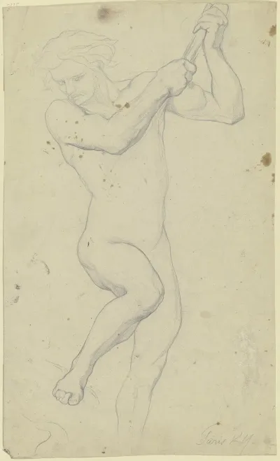 Ein Gefahrte Des Odysseus Als Aktfigur Eine Stange In Den Boden Stosend Aus Odysseus Und Die Sirenen