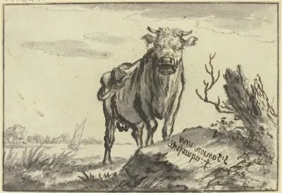 Ein Stier Von Vorne Gesehen Bei Einem Baumstamm