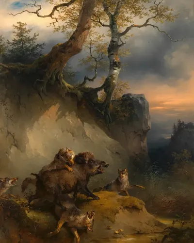 Ein Von Wolfen Angefallener Eber