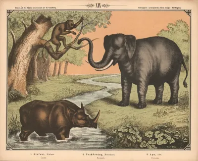 Elefant Naesehorn Og Abe