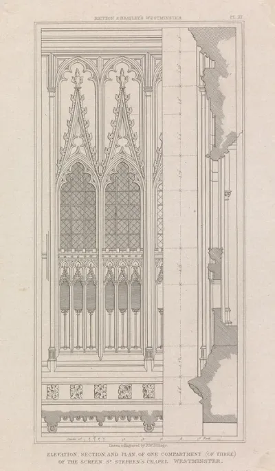Elevation Section And Plan Of One Compartment Of Three Of The Screen St Stephens Chapel Westminster