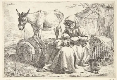 En Aeldre Kvinde Der Reder En Lille Piges Har