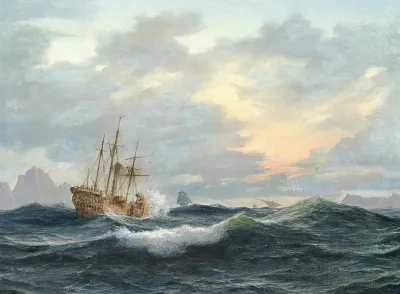 En Hjuldamper Og Andre Skibe Pa Havet