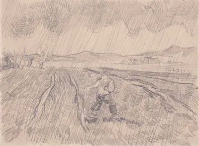 Enclosed Field With A Sower In The Rain