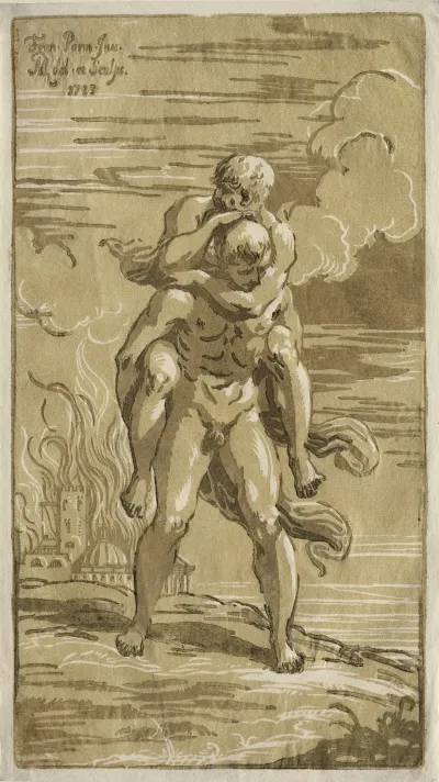 Eneas Carrying Anchises His Father From The Burning Of Troy