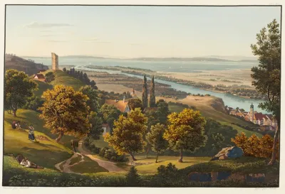 Entree Du Rhin Dans Le Lac De Constance Avec La Ville Et La Ruine De Rheineck
