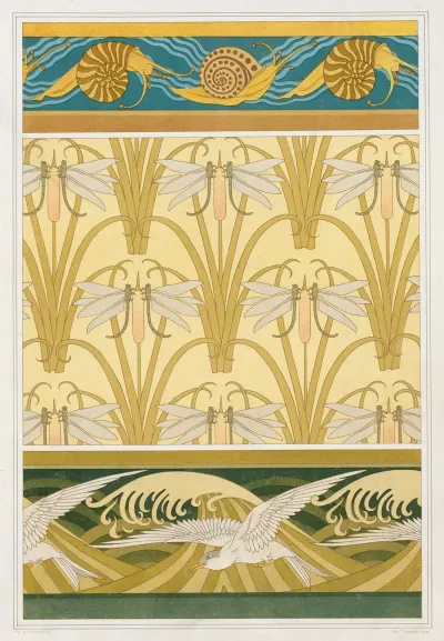 Escargots Bordure Libellule Et Roseaux Papier Peint Mouettes Bordure