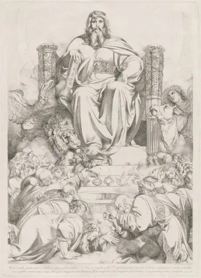 Et Ecce Sedes Posita Erat In Coelo God The Son In Majesty On The Throne Surrounded By The Four Creatures And Worshipped By The Twenty Four Elders