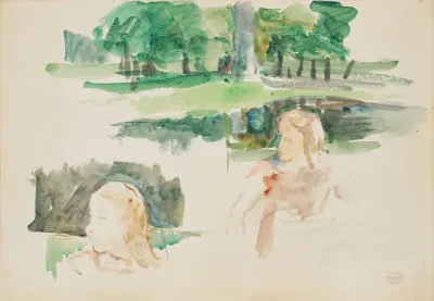 Etude De Paysage A La Riviere Et Denfants 2