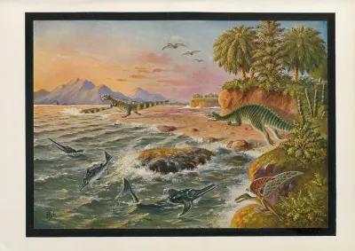 Europaische Landschaft Zur Beginnenden Krei Deperiode Der Erde Mit Vorzeitlichen Reptilien