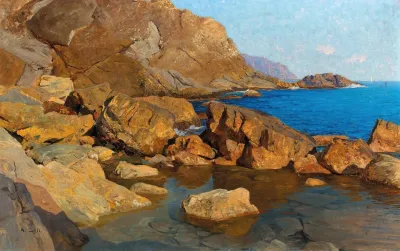 Felsige Kuste Bei Nervi In Abendsonne