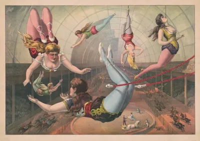 Female Acrobats On Trapezes At Circus